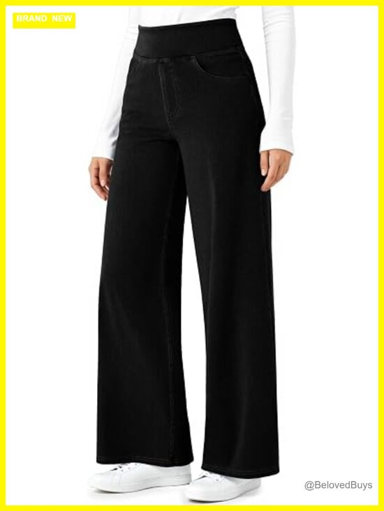 Denim - High Waisted Wide Leg Stretchy Pull On Jeans